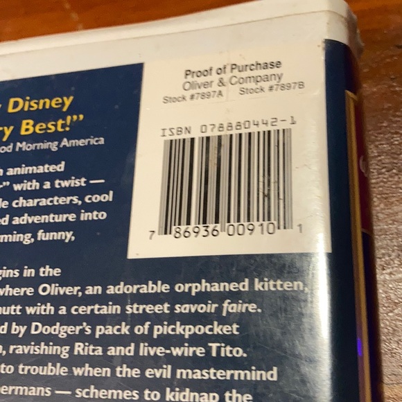 Oliver and Company VHS Walt Disney Masterpiece - Picture 4 of 5